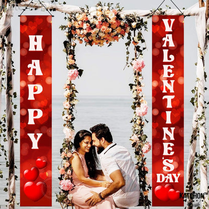 KatchOn, Red Heart Happy Valentines Day Banner - 72x12 Inch | Happy Valentines Banner Porch Sign | Red Valentines Day Door Banner | Happy Valentines Day Decorations for the Home