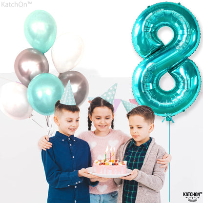 KatchOn, Giant Blue Teal Number 8 Balloons - 40 Inch || Aqua Teal Number Balloons for Happy 8th Birthday Decorations for Girls & Boys | Balloon For 8 Happy  Anniversary Decorations