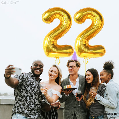 KatchOn, 22 Balloon Number Gold - 40 Inch | 22 Number Balloons | Gold 22 Balloons for 22 Birthday Decorations for Men | Number 22 Balloons | 22 Balloons for 22 Birthday Decorations for Women