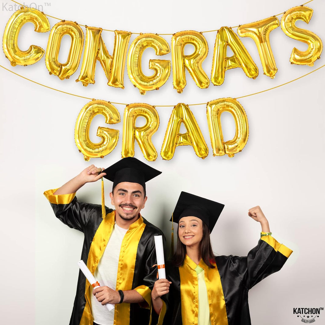 Graduation Decorations 2026 | Gold Congrats Grad Balloons - 16 Inch | Congrats Grad Banner For Graduation Decorations 2026 | Congratulations Banner | Gold Graduation Balloons