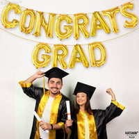 Graduation Decorations 2026 | Gold Congrats Grad Balloons - 16 Inch | Congrats Grad Banner For Graduation Decorations 2026 | Congratulations Banner | Gold Graduation Balloons