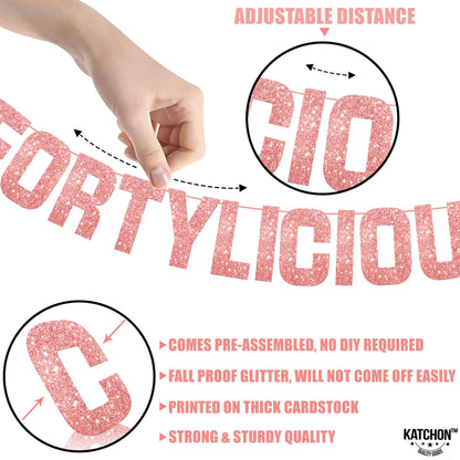 KatchOn, Fortylicious Pink Glitter Banner - Happy 40th Birthday Party Banner - 40th Wedding Anniversary Decorations - Milestone Birthday Party Decorations