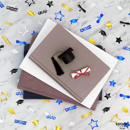 KatchOn, Congrats Grad Graduation Confetti Class of 2026 - Pack of 1300 | Black, Silver, Blue and Gold Confetti for Class of 2026 Decorations | Graduation Decorations 2026