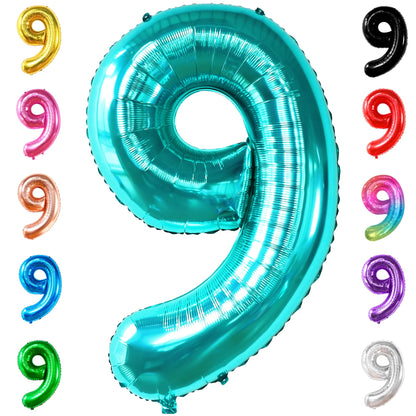KatchOn, Giant Aqua Blue Number 9 Balloon - 40 Inch | Foil 9 Birthday Balloon for 9th Birthday Decorations | 9th Anniversary Decoration | Ocean Party Decoration