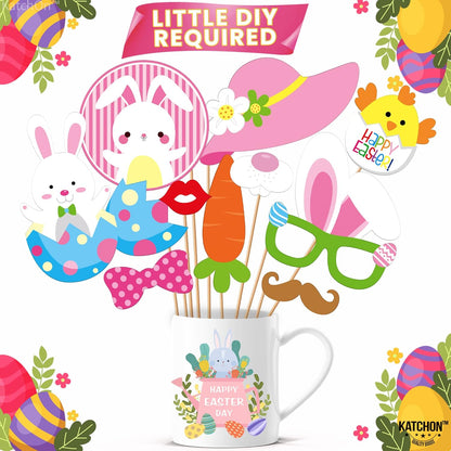 KatchOn, Huge Happy Easter Photo Booth Props - Pack of 43 | Easter Photo Props for Photoshoot | Spring Photo Booth Props, Easter Props for Photography | Easter Picture Props, Easter Party Decorations