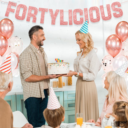 KatchOn, Fortylicious Pink Glitter Banner - Happy 40th Birthday Party Banner - 40th Wedding Anniversary Decorations - Milestone Birthday Party Decorations