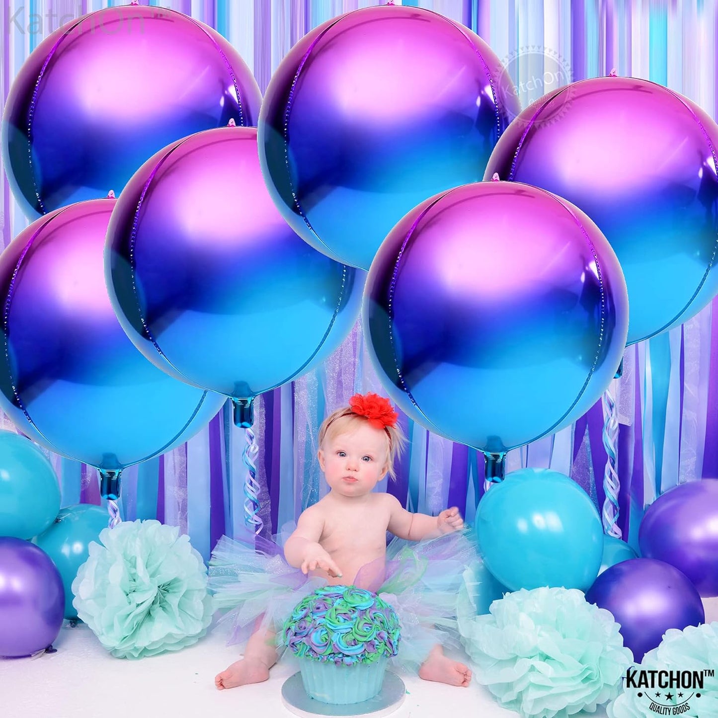 KatchOn, Purple Galaxy Balloons - 22 Inch, Pack of 6 | Iridescent Balloons, Galaxy Party | 4D Metallic Balloons, Galaxy Birthday Party Decorations | Purple and Blue Balloons, Galaxy Party Decorations