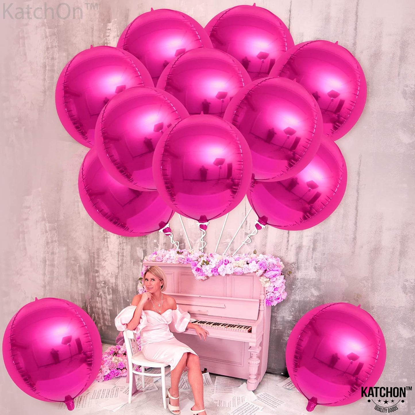 KatchOn, Big Hot Pink Balloons - 22 Inch, Pack 12 | Hot Pink Mylar Balloons, Hot Pink Party Decorations | Hot Pink Foil Balloons, Pink Party Decor | 4D Pink Balloons, Hot Pink Birthday Decorations