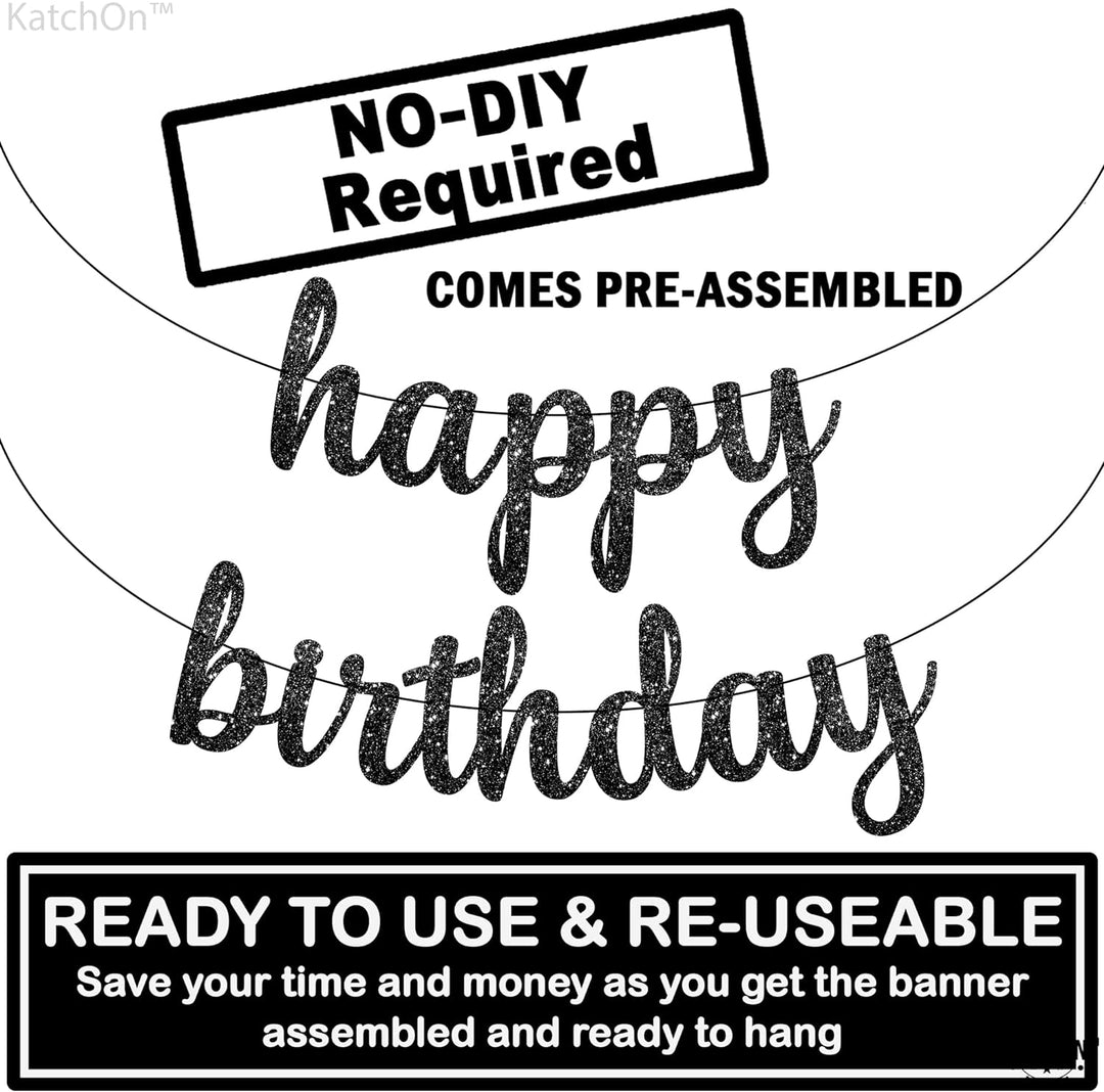 KatchOn Glitter Black Happy Birthday Banner - 10 Feet, NO DIY | Black Birthday Banner | Black Birthday Decorations | Happy Birthday Black Banner, Black Happy Birthday Sign | Happy Birthday Decorations