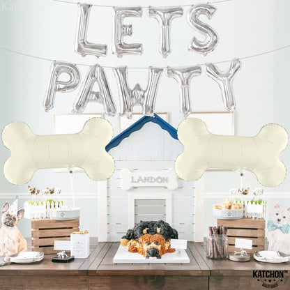 KatchOn, Big Silver Lets Pawty Balloons - 29 Inch | Dog Birthday Decorations | Lets Pawty Birthday Decorations | Silver Banner for Dog Themed Birthday Party Decoration | Bone Balloons