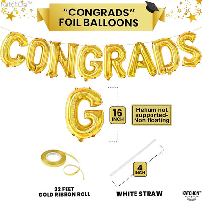 Graduation Decorations 2026 | Gold Congrats Balloons - 16 Inch | Foil Gold Congrats Balloons for 2026 Graduation Decorations | Graduation Balloons Banner | Congratulations Banner - KatchOn