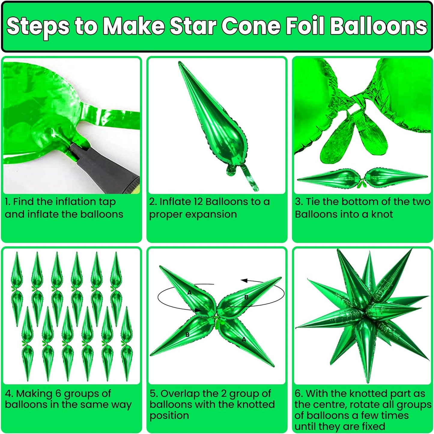 KatchOn, Big Green Star Balloons - 20 Inch Pack of 50 | Green Starburst Balloon | Green Explosion Star Balloons for St Patricks Day Decorations | Green Spike Balloons for Jungle Party Decorations