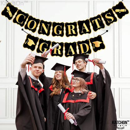 KatchOn, Black and Gold Congrats Grad Banner - Large 10 Feet, No DIY | Congratulations Graduate Banner for 2026 Graduation Decorations | Congrats Grad Sign for Graduation Decorations 2026