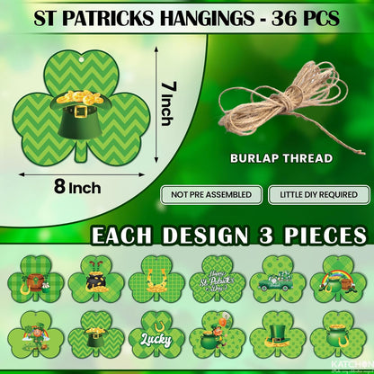 KatchOn, St Patrick Day Decorations - 36 PCS, Little DIY | Shamrock Garland, Shamrock Tree Ornament Irish, Green Lucky Clover Hanging Set for St Patricks Day Decorations, Supplies Holiday Home Decor