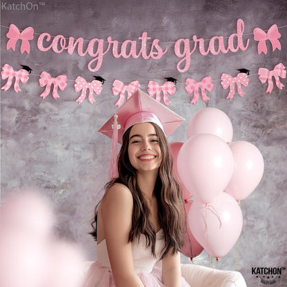 KatchOn, Pink Graduation Decorations 2026 | Pink Congrats Grad Banner - 10 Feet | Pink Bow Graduation Banner for Grad Party Decorations 2026 | Nursing Grad Party Decorations