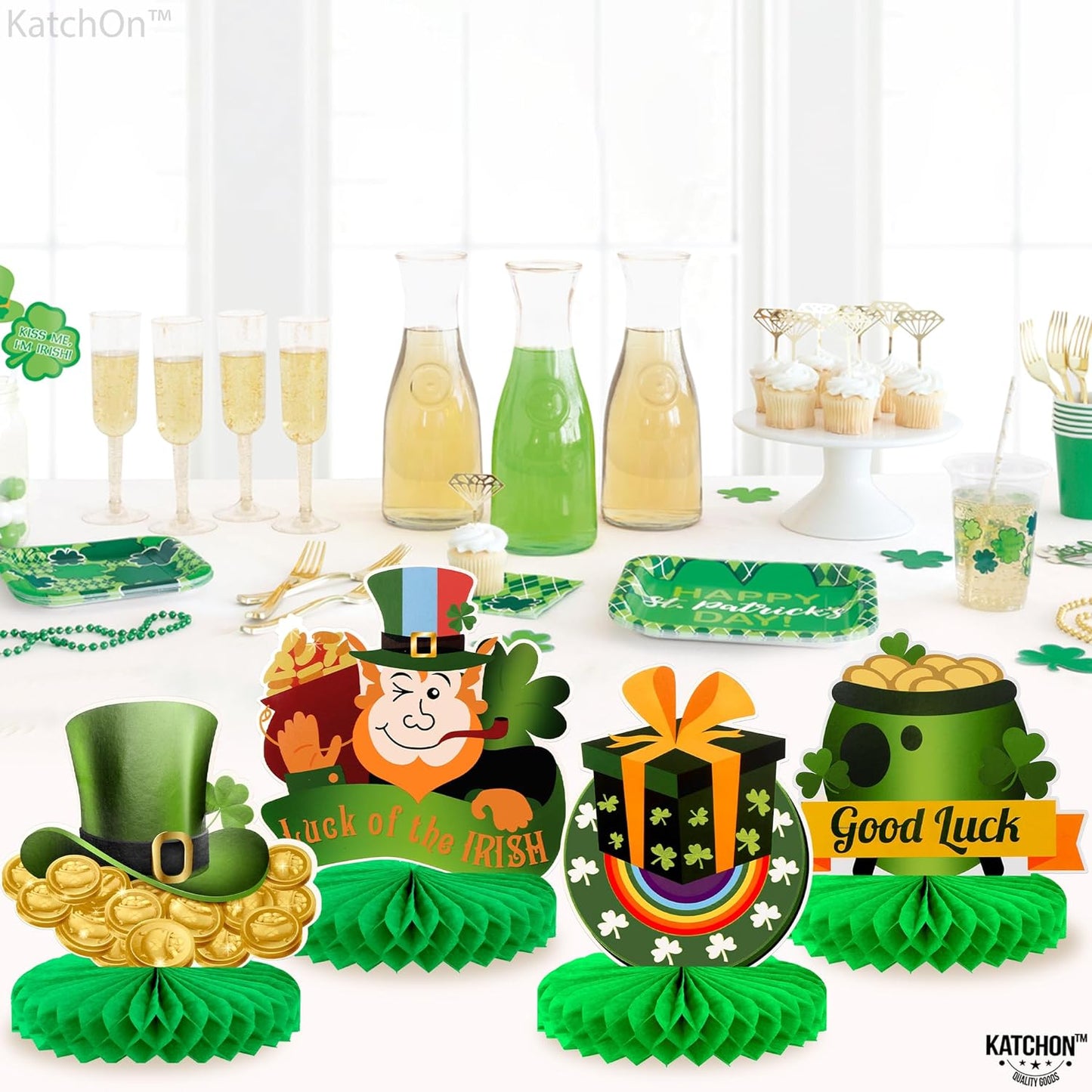 KatchOn, St Patricks Day Centerpiece Table Decorations - Huge, 8 Pieces | St Patricks Day Table Decorations for Party | Saint Patricks Day Decorations | Honeycomb St Patricks Day Decorations for Table