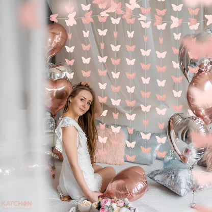 KatchOn, Rose Gold Hanging Butterfly Garland - Pack of 6 | Butterfly Wall Decor & Birthday Banner for Girls | Butterfly Birthday Decorations for Women, Baby Shower, Wedding, Bridal Shower