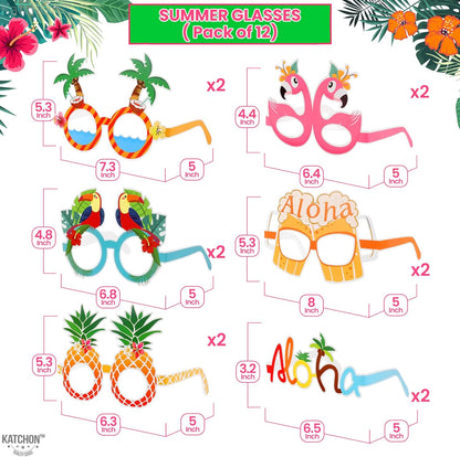 KatchOn Luau Glasses for Luau Party Decorations, Pack of 12 | Hawaiian Party Decorations, Tropical Photo Booth Props, Summer Party Favors, Luau Photo Booth Props, Aloha Party Decorations