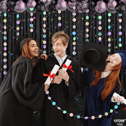 KatchOn, Shiny Iridescent Circles Garland - 4 Strings, No DIY | Disco Silver Garland for Iridescent Party Decorations | Holographic Garlands for Disco Decor | Garlands for Decoration