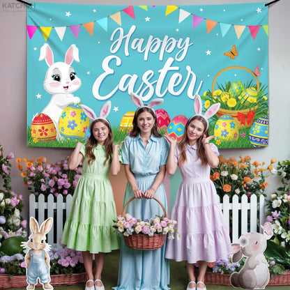 katchon happy easter banner decorations xtralarge 72x44 inch easter backdrops for photography easter banners for outside easter decorations easter poster for bunny wall decorations
