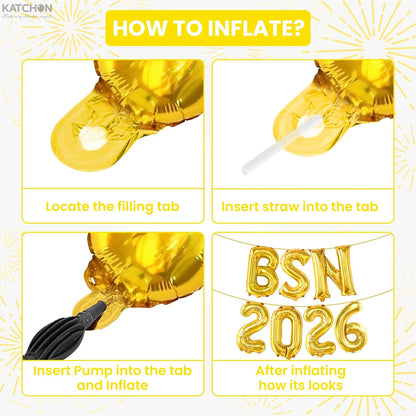 KatchOn, Gold BSN Balloons Letters 2026-16 Inch, Congrats Nurse Banner for Graduation Decorations 2026 | BSN Nurse Balloons 2026 for BSN Graduation Decoration | Nurse Graduation Decorations