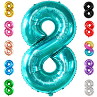 KatchOn, Giant Blue Teal Number 8 Balloons - 40 Inch || Aqua Teal Number Balloons for Happy 8th Birthday Decorations for Girls & Boys | Balloon For 8 Happy  Anniversary Decorations