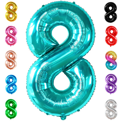 KatchOn, Giant Blue Teal Number 8 Balloons - 40 Inch || Aqua Teal Number Balloons for Happy 8th Birthday Decorations for Girls & Boys | Balloon For 8 Happy  Anniversary Decorations