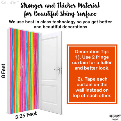 KatchOn, Sparkling Rainbow Fringe Curtain - 3.2x8 Feet, Pack of 2 | Easter Foil Fringe Curtains for Rainbow Party Decorations | Rainbows Backdrop | Party Streamers for Easter Decorations for Home
