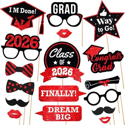 KatchOn, Graduation Photo Booth Props 2026 - Pack of 21 | Red and Black Graduation Decorations 2026, Grad Props for Photoshoot 2026 | Grad Photo Props, Grad Decorations Class of 2026