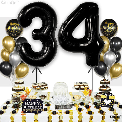 KatchOn, Giant Black 34 Balloon Numbers - 40 Inch | 34th Birthday Decorations for Men | 34 Balloon Numbers Black, 34 Birthday Decorations for Women | 34 Number Balloons, Happy 34 Birthday Decorations