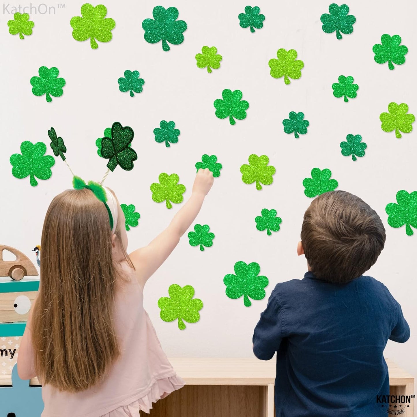 KatchOn, 45 Pieces Shamrock Cutouts for Shamrock Decorations - Glitter St Patricks Day Cutouts | St Patricks Day Decorations, St Patricks Day Bulletin Board Decorations | St Patricks Day Wall Decor