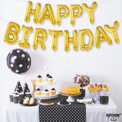 KatchOn, Gold Happy Birthday Balloon Banner -16 Inch | Gold Birthday Balloons | Golden Birthday Decorations | Happy Bday Foil Balloons | Happy Birthday Balloon letters for Men, Women, Girl and Boys