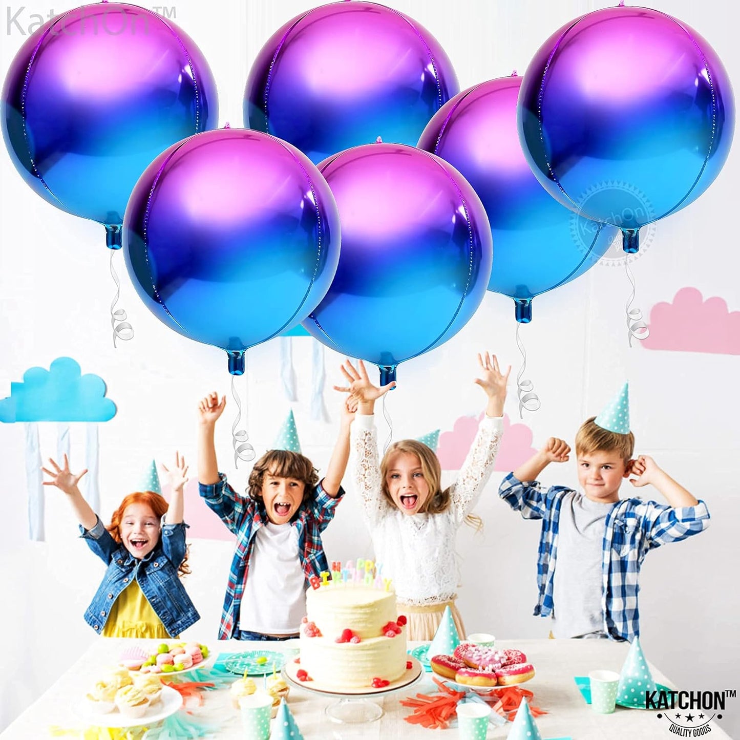 KatchOn, Purple Galaxy Balloons - 22 Inch, Pack of 6 | Iridescent Balloons, Galaxy Party | 4D Metallic Balloons, Galaxy Birthday Party Decorations | Purple and Blue Balloons, Galaxy Party Decorations