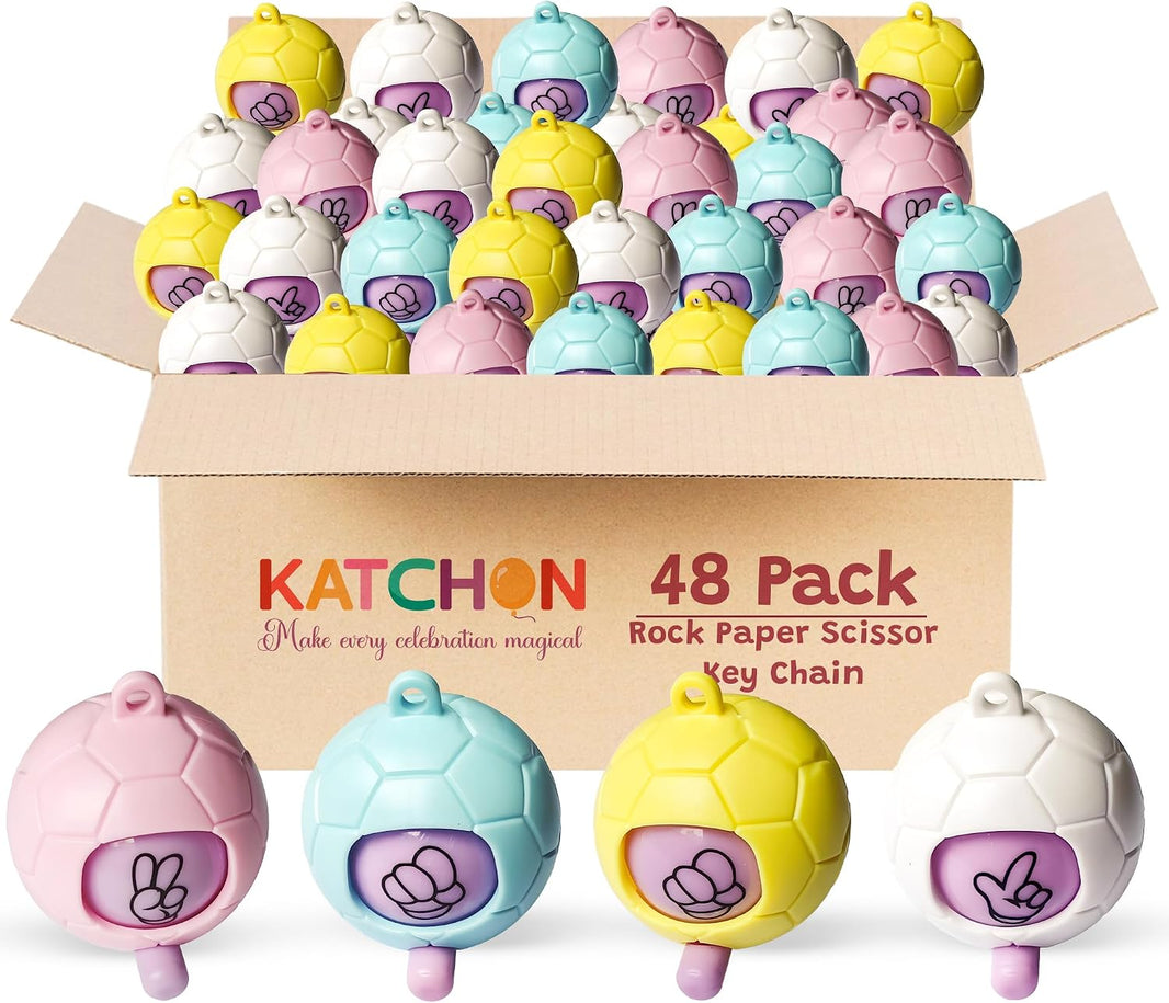 KatchOn, 48Pcs Rock Paper Scissors Game Keychain | Mini Random Rock Paper Scissors Game Soccer Keychains Novelty Keychain Party Favors Goodie Bag Stuffer for Kids, 4 Colors, No Battery Needed