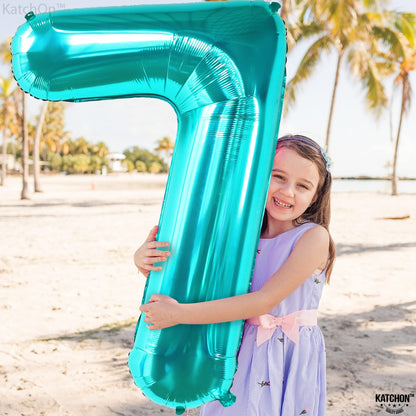 KatchOn, Aqua Blue 40 Inch Number 7 Balloon - 1pcs | Birthday Decorations for Boys & Girls | Unisex Ocean Themed 7th Birthday Party Supplies