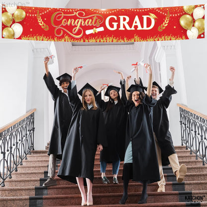 Graduation Decorations 2026 | Xtralarge Red And Gold Congrats Grad Banner 2026-120x20 Inch | Graduation Yard Banner | Congrats Grad Yard Banner | Graduation Yard Signs | Katchon