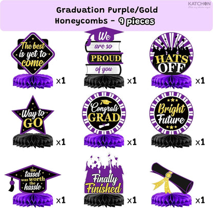 Katchon, Graduation Decorations 2026 | Purple and Gold Graduation Centerpieces for Tables 2026 - Pack of 9 | Graduation Table centerpieces