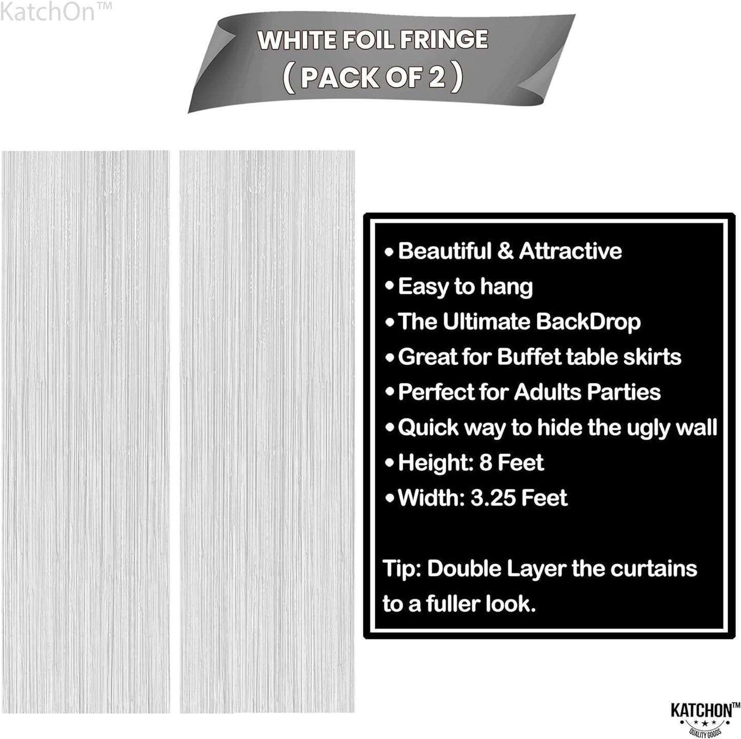 KatchOn, White Backdrop Curtain - XtraLarge 6.4x8, Feet Pack of 2 | White Fringe Backdrop for Wedding Decorations | White Photo Backdrop for White Birthday Decorations | White Backdrop for Photoshoot