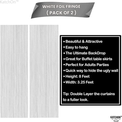 KatchOn, White Backdrop Curtain - XtraLarge 6.4x8, Feet Pack of 2 | White Fringe Backdrop for Wedding Decorations | White Photo Backdrop for White Birthday Decorations | White Backdrop for Photoshoot