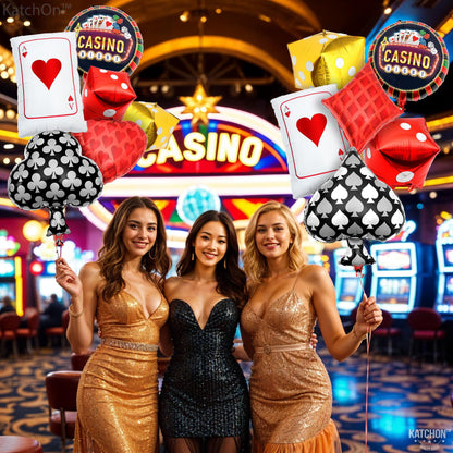 KatchOn, Dice and Cards Casino Balloons - 24 Inch, Pack of 12 | Casino Theme Balloons | Casino Party Decorations | Dice Balloon, Vegas Theme Party Decoration | Poker Balloon | Poker Themed Decorations