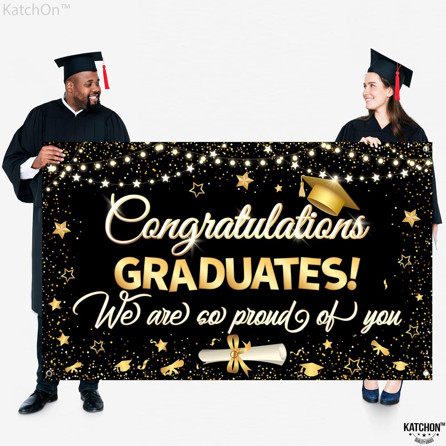 KatchOn, Congratulations Graduate Banner 2024 - Large 72x44 Inch | Black and Gold Graduation Backdrop, Graduation Decorations Class of 2024 | Congratulations Banner, 2024 Graduation Party Decorations