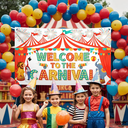 KatchOn, XtraLarge Welcome To The Carnival Backdrop  72x44 Inch | Circus Theme Party Decorations, Carnivals Banner for Carnival Decorations, Funfair or Circus Birthday Party Decor