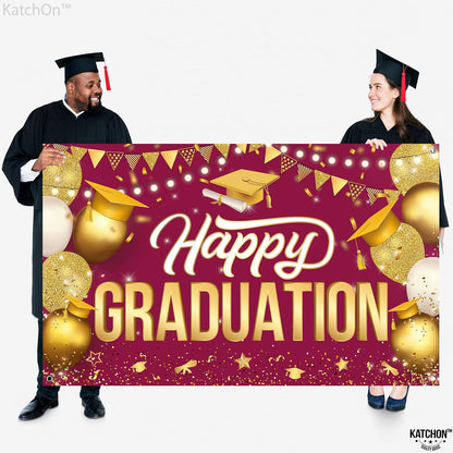 KatchOn, Happy Graduation Banner Maroon and Gold - XtraLarge, 72x44 Inch | Graduation Backdrop 2026 Graduation Decorations 2026 Congratulations Banner for Grad Party Supplies