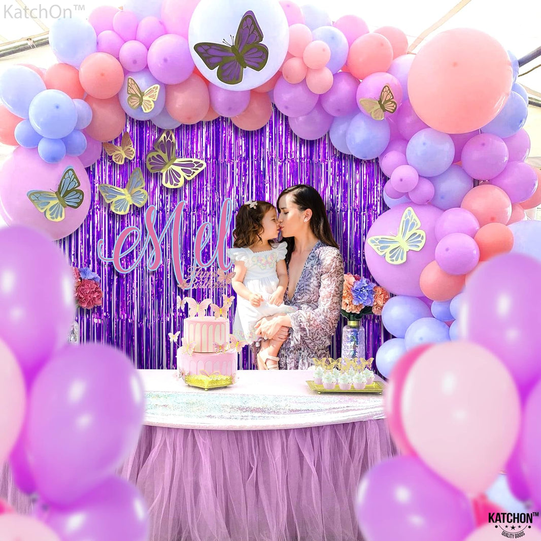 KatchOn, XtraLarge Purple Foil Fringe Curtain - 8x3.2 Feet, Pack of 2, Purple Party Decorations | Purple Backdrop Curtain for Mermaid Birthday Decorations | Purple Streamers for Mardi Gras Decorations