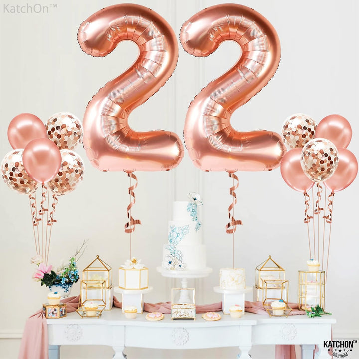 KatchOn, 22 Balloon Number Rose Gold - 40 Inch | 22 Birthday Balloons with Confetti Balloons | Feeling 22 Birthday Decorations for Women | 22nd Birthday Decorations For Women | 22 Rose Gold Balloons