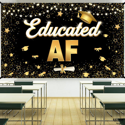 KatchOn, XtraLarge Educated AF Banner - 72x44 Inch | Grad Banner, Black and Gold Graduation Decorations 2026 | Graduation Backdrop, Educated AF Decorations