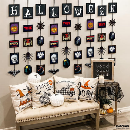 KatchOn, Halloween Decorations Kit – Spooky Hanging Banners, Spider, Skull & Pumpkin Ornaments | Trick or Treat Wall Hanging Decor for Home, Office, and Party | Halloween Decor