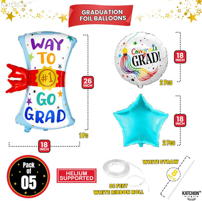 Graduation Decorations 2026 | Kindergarten Graduation Balloons - Pack 5 | Congrats Grad Balloon, Kindergarten | Pre K Graduation Decorations, Pre School Graduation Decorations, KatchOn