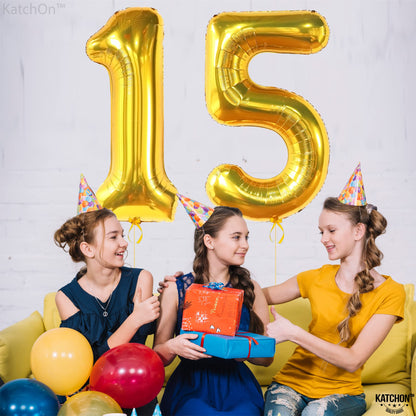 KatchOn, Giant Gold Number 15 Balloons - 40 Inch | Foil 15 Balloons Number For Birthday Party  Decorations | Anniversary Decorations | Gold Party Decoration
