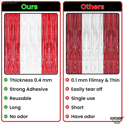 KatchOn, Red and White Streamers - 3.2x8 Ft, Pack of 3 | Red and White Fringe Curtain for Valentines Day Decorations | Fringe Backdrop for Proposal, galentines day decorations | Engagement Party Decor